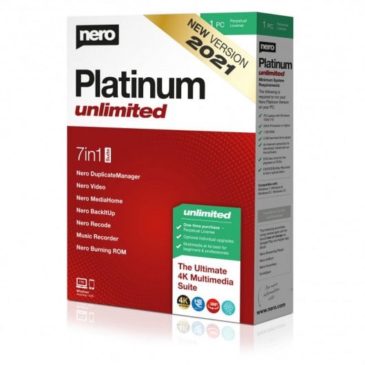 Nero Platinum Unlimited 7 en 1 Suite Licencia Permanente 1 PC