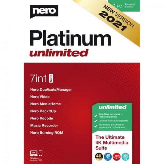 Nero Platinum Unlimited 7 en 1 Suite Licencia Permanente 1 PC
