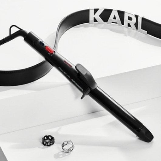 Lockenstab mit Klemme Rowenta Curler x Karl Lagerfeld Keratin und Turmalin 25mm 200°C 1 Einstellung Schwarz Rot