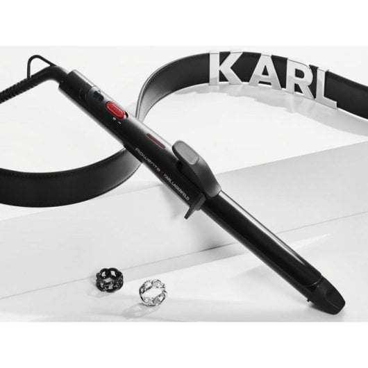 Lockenstab mit Klemme Rowenta Curler x Karl Lagerfeld Keratin und Turmalin 25mm 200°C 1 Einstellung Schwarz Rot