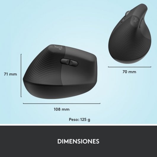 Logitech Lift Left Mouse Ergonomico Verticale, per Mancini, Senza Fili, Bluetooth o Logi Bolt USB, Clic Silenziosi, 4 Tasti, Compatibile con Windows / macOS / iPadOS, Laptop, PC. Grafite