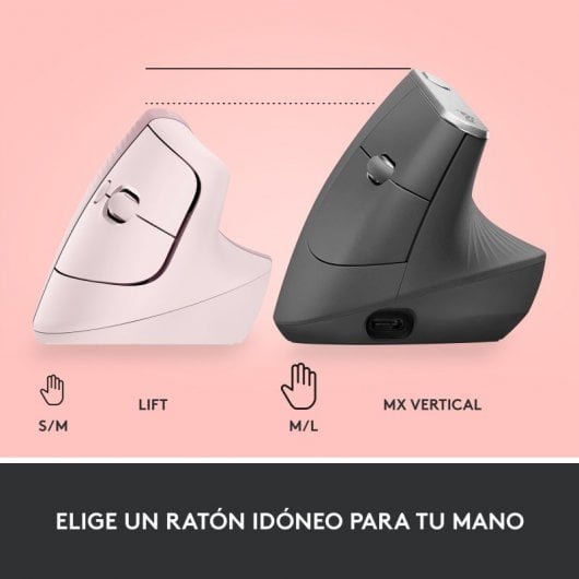 Logitech Lift Mouse Ergonomico Verticale, Senza Fili, Ricevitore Bluetooth o Logi Bolt USB, Clic Silenziosi, 4 Tasti, Compatibile con Windows / macOS / iPadOS, Laptop, PC. Rosa