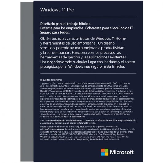 Microsoft Windows 11 Pro 64 Bit Español Licencia Permanente FPP USB