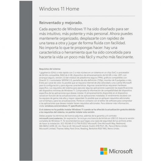 Microsoft Windows 11 Home 64 Bit Licenza permanente spagnola FPP USB