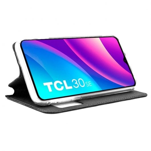 Custodia Flip Cover nera, fantastica e liscia, per TCL 30 SE/TCL 30E
