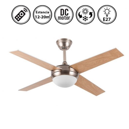 Ventilatore da soffitto Fabrilamp Ciro con controllo motore DC e pale reversibili faggio/argento