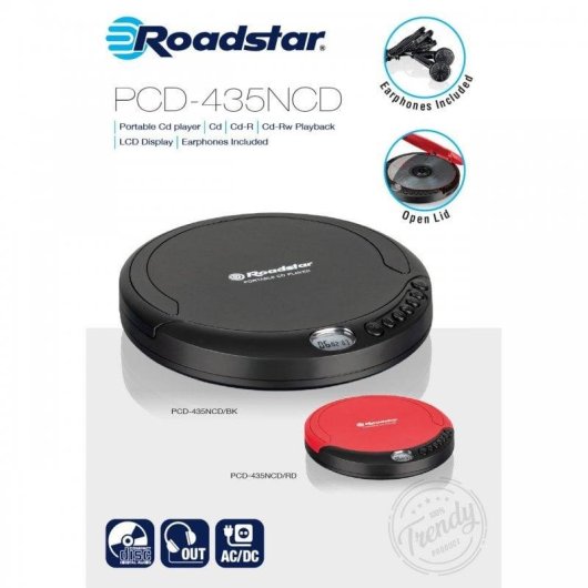 Reproductor CD portátil Roadstar PCD-435CD 1,6 W RMS Rojo CD-R CD-RW LCD