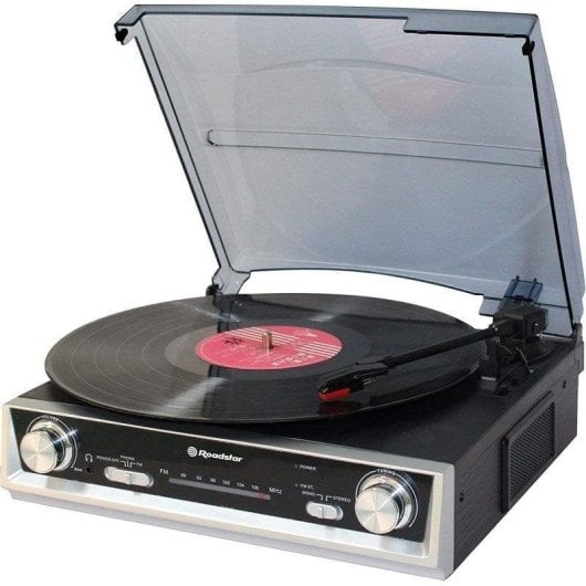 Platenspeler Roadstar TTR-8634 2x Ingebouwde Luidsprekers FM Radio Riemaandrijving Autostop
