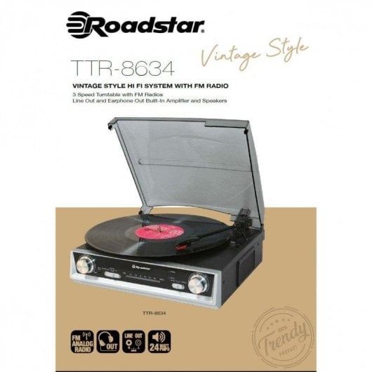Tocadiscos Roadstar TTR-8634 2x Altifalantes Integrados FM RCA Autostop