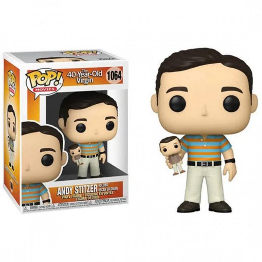 Funko Pop Cine Virgen a Los 40 Andy Sujetando a Oscar