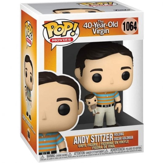 Funko Pop Cine Virgen a Los 40 Andy Sujetando a Oscar