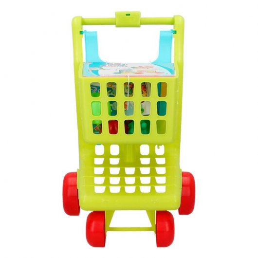 ColorBaby Carrito Supermercado Con Alimentos – Carrito De La Compra Con Sillita Para Muñeco Y 7 Piezas De Comida, Juguete De Simulación Para Niños +3 Años