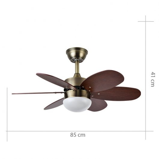 Fabrilamp Alves Ventilador de Techo Vintage con Motor DC y Luz 20W Cuero