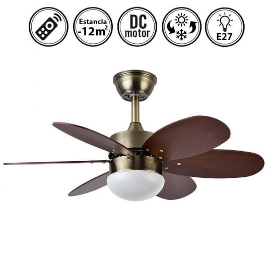 Fabrilamp Alves Ventilador de Techo Vintage con Motor DC y Luz 20W Cuero