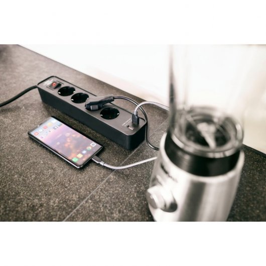 Ciabatta Brennenstuhl Ecolor con 4 prese di corrente e funzione di ricarica USB 1,5 m Nero