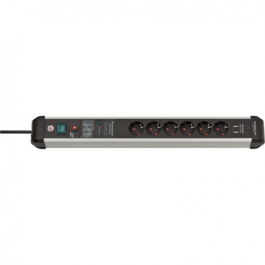 Brennenstuhl Premium-Protect-Line Presa multipla con USB-3.1A e 6 prese 3m Argento/Nero