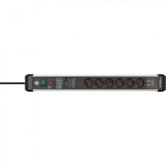 Brennenstuhl Premium-Protect-Line Presa multipla con USB-3.1A e 6 prese 3m Argento/Nero