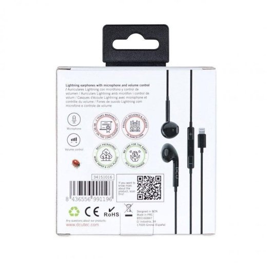 Auriculares DCU Tecnologic Advance con cable Lightning para llamadas y música negros