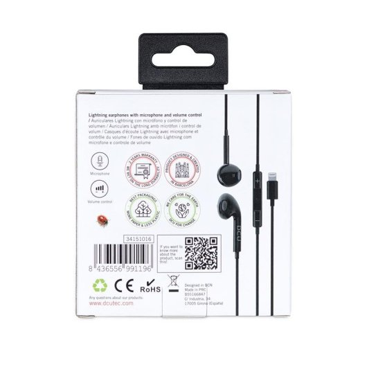 Auriculares DCU Tecnologic Advance con cable Lightning para llamadas y música negros