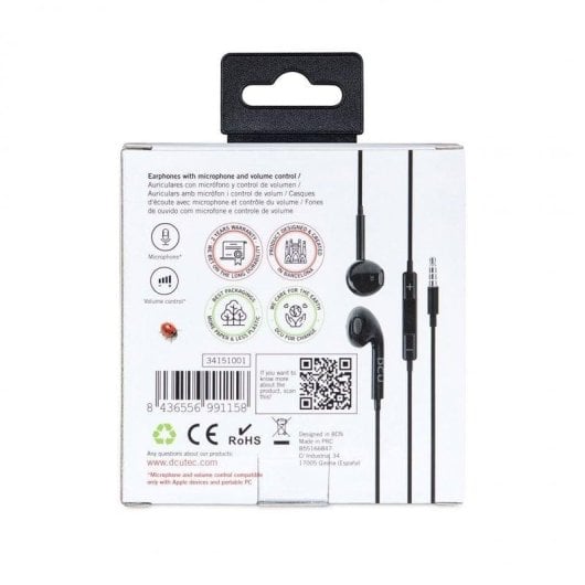 Auriculares DCU Tecnologic 34151001 con cable Jack para llamadas y música, micrófono con control de volumen, negros
