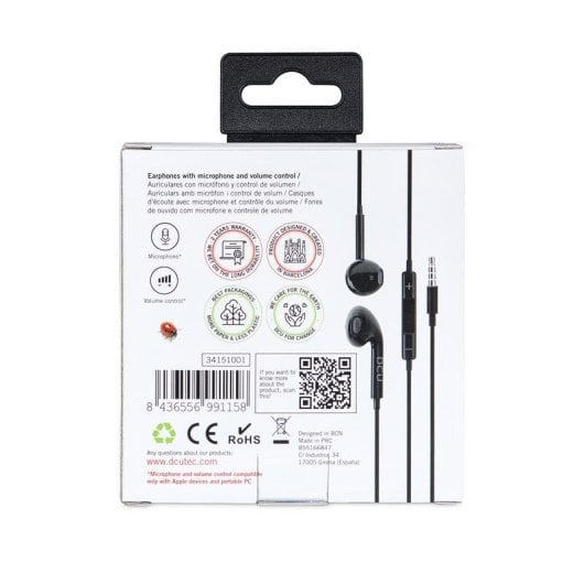 Auriculares DCU Tecnologic 34151001 con cable Jack para llamadas y música, micrófono con control de volumen, negros