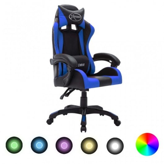 Sedia da gaming VidaXL RGB in pelle sintetica blu/nera