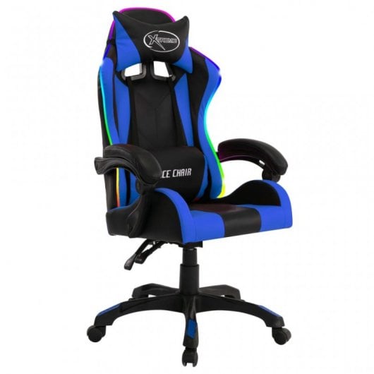 Sedia da gaming VidaXL RGB in pelle sintetica blu/nera
