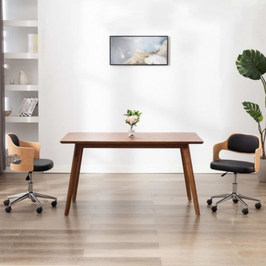 VidaXL Chaise de Bureau Pivotante Bois/Cuir Synthétique Noir