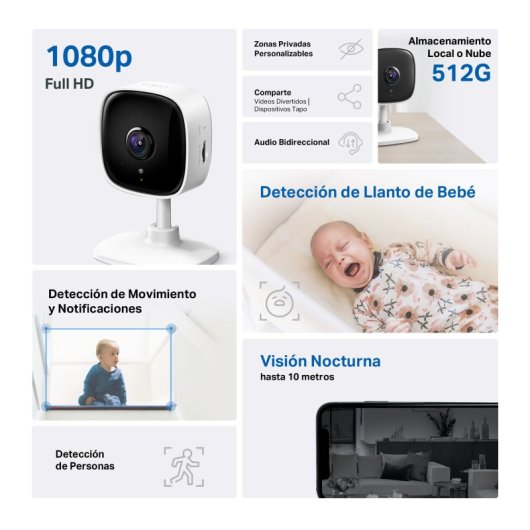 Tapo TC60 Cámara de Vigilancia Interior, 1080p, Detección de Movimiento, Visión Nocturna