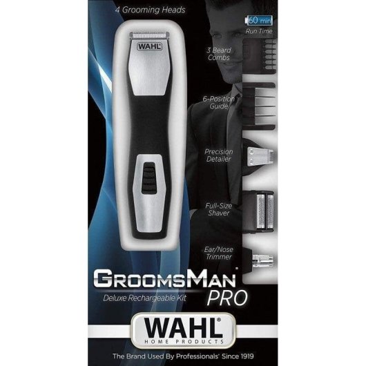 Bodygroomer Wahl GroomsMan Pro Kabellos 60min Nur Trockenrasur 4 Aufsteckkämme