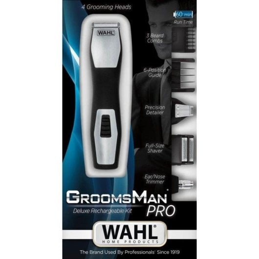 Bodygroomer Wahl GroomsMan Pro Kabellos 60min Nur Trockenrasur 4 Aufsteckkämme