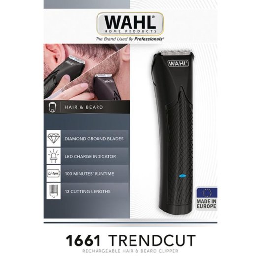 Máquina de Cortar Cabelo Profissional Wahl Trend Cut Li-ion Sem Fios 0,9-25mm 100min 12 Pentes Carga Rápida
