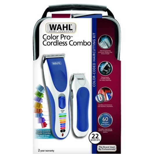 Máquina de Cortar Cabelo Wahl Colorpro Cordless Combo Sem Fio 60min 25mm 13 Pentes Lâmina Auto-afiável