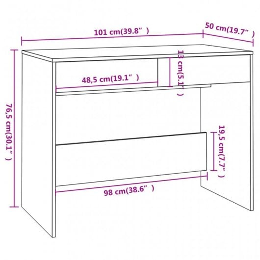 VidaXL Bureau en aggloméré 101x50x76,5 cm Gris béton