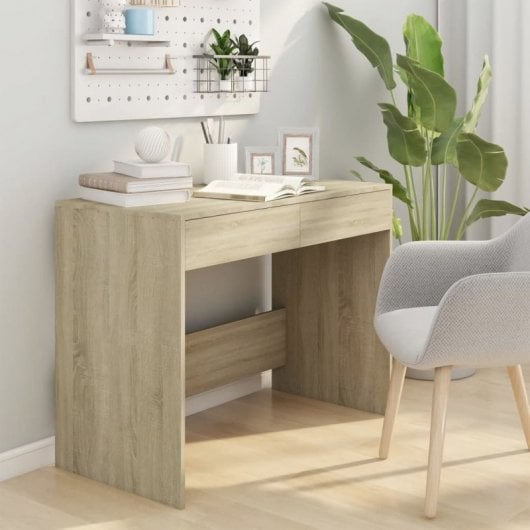 VidaXL Bureau en aggloméré 101x50x76,5 cm Chêne
