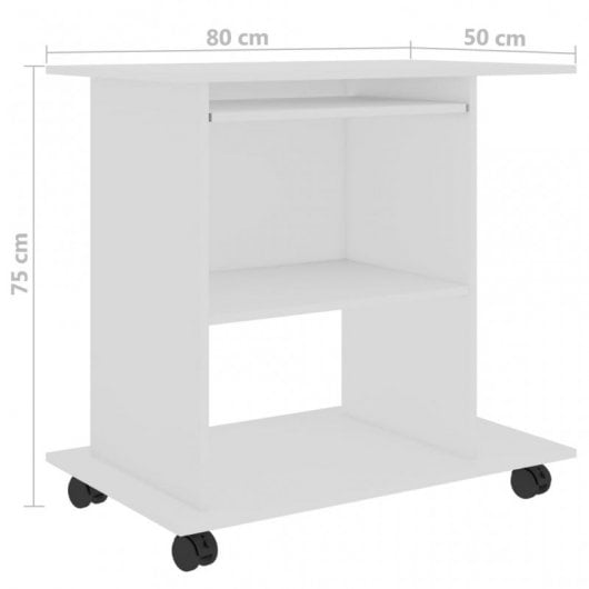 VidaXL Table d'ordinateur en aggloméré 80x50x75cm Blanc
