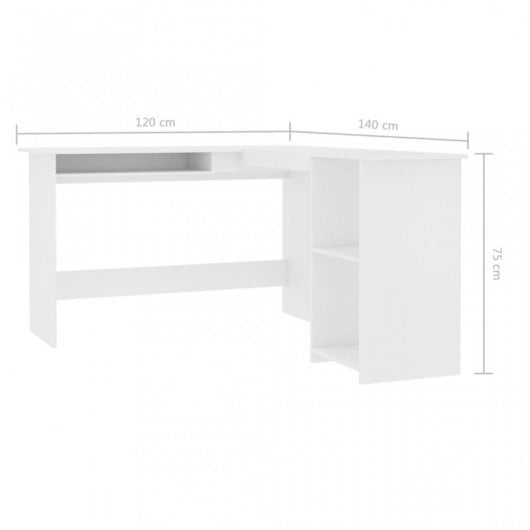 vidaXL Escritorio forma de L madera contrachapada blanco 120x140x75 cm