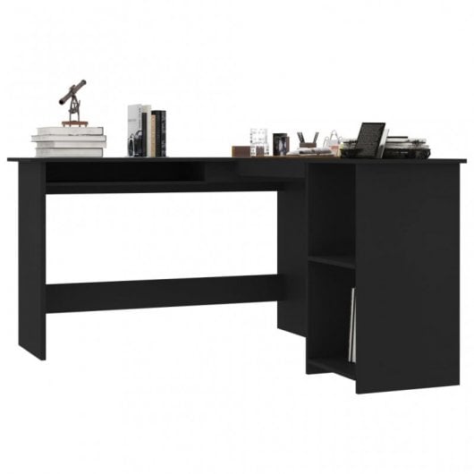 vidaXL Escritorio forma de L madera contrachapada negro 120x140x75 cm