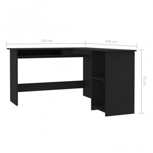vidaXL Escritorio forma de L madera contrachapada negro 120x140x75 cm