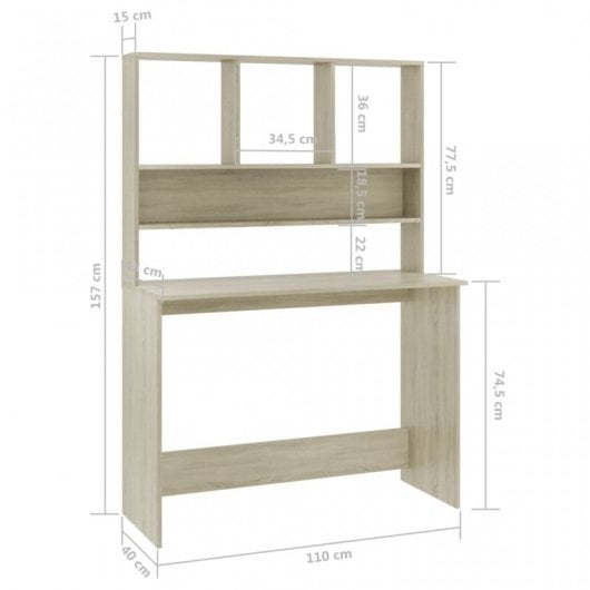 VidaXL Sonoma Escritorio con Estantes Aglomerado 110x45x157cm Roble