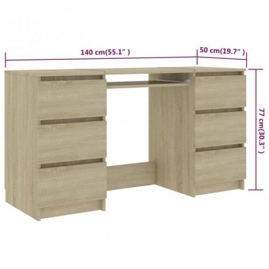 VidaXL Scrivania in truciolato 140x50x77 cm Quercia/Sonoma
