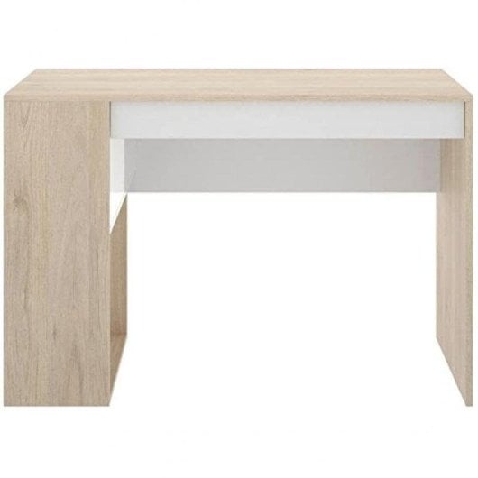 Escritorio Dekit Teo Blanco y Natural con Estante y Cajón Melamina Alta Resistencia