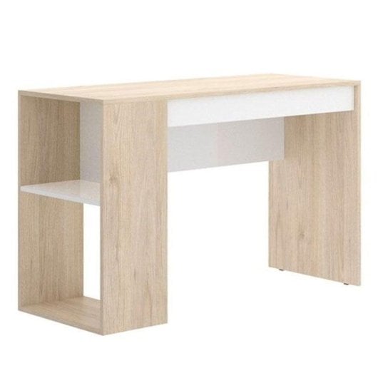 Escritorio Dekit Teo Blanco y Natural con Estante y Cajón Melamina Alta Resistencia