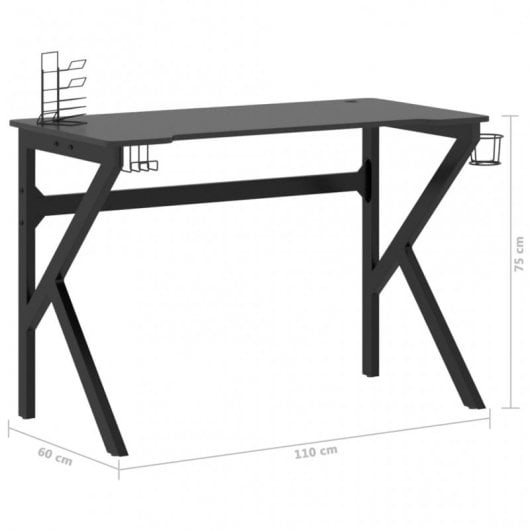 VidaXL Bureau de jeu avec pieds en forme de K 110x60x75cm Noir