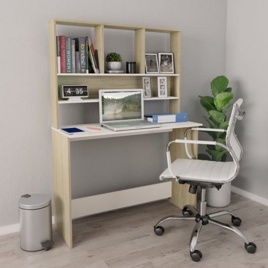 VidaXL Escritorio con Estantes Aglomerado 110x45x157cm Blanco/Sonoma