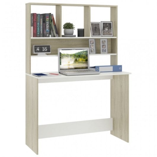 VidaXL Escritorio con Estantes Aglomerado 110x45x157cm Blanco/Sonoma