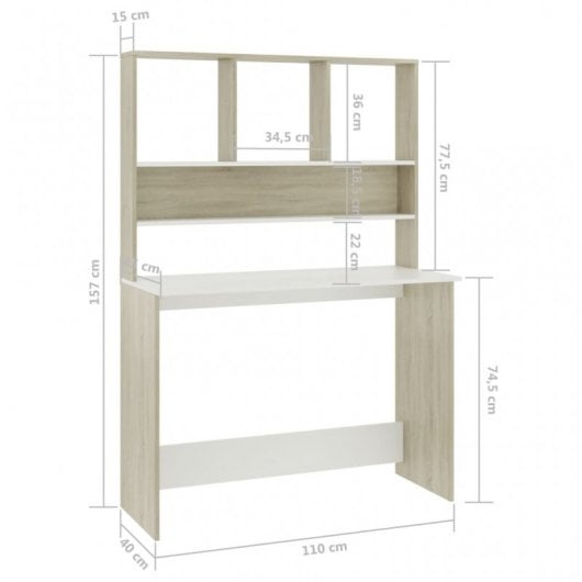 VidaXL Escritorio con Estantes Aglomerado 110x45x157cm Blanco/Sonoma