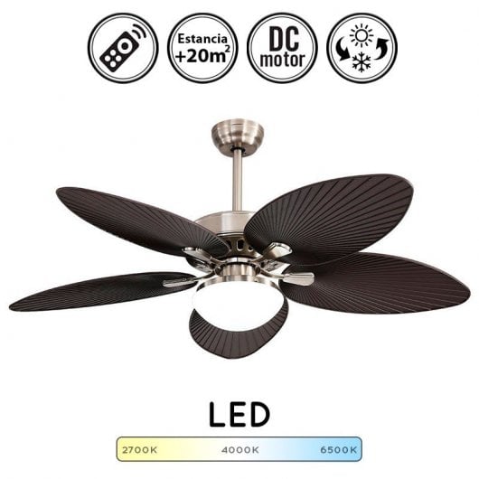 Ventilatore da Soffitto Fabrilamp Borasco con Motore DC e Luce LED 35W Colore Nichel