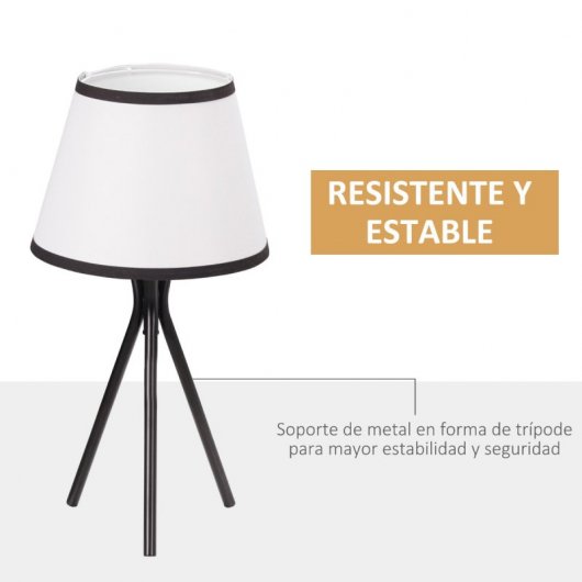 Homcom Lámpara De Mesa Con Trípode De Metal Pantalla De Tela Y Casquillo E27 40w
