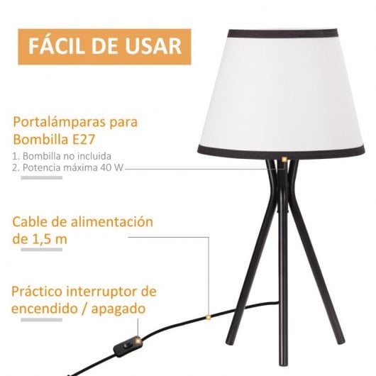 Homcom Lámpara De Mesa Con Trípode De Metal Pantalla De Tela Y Casquillo E27 40w